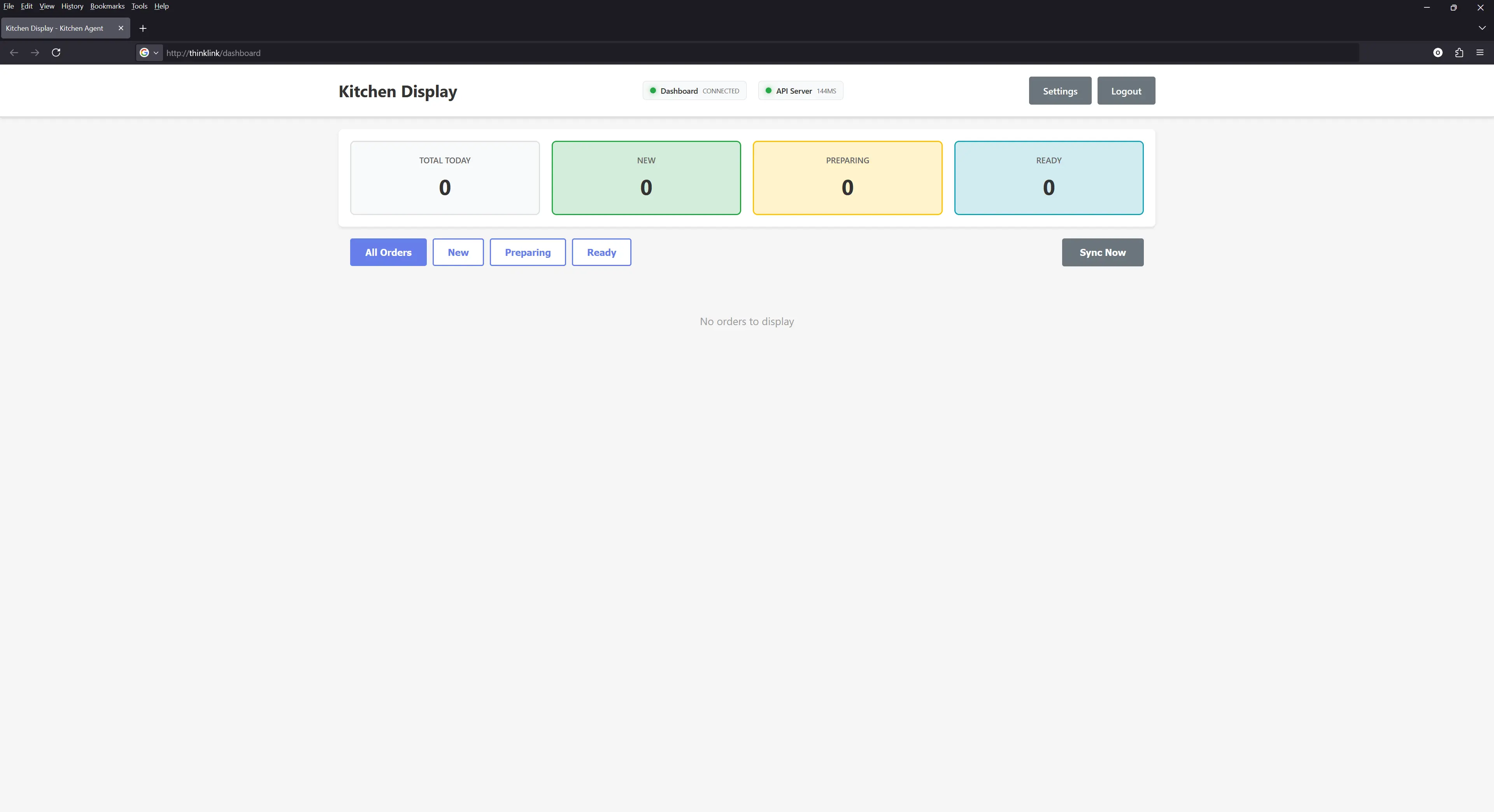Kitchen Display Dashboard - Empty State
