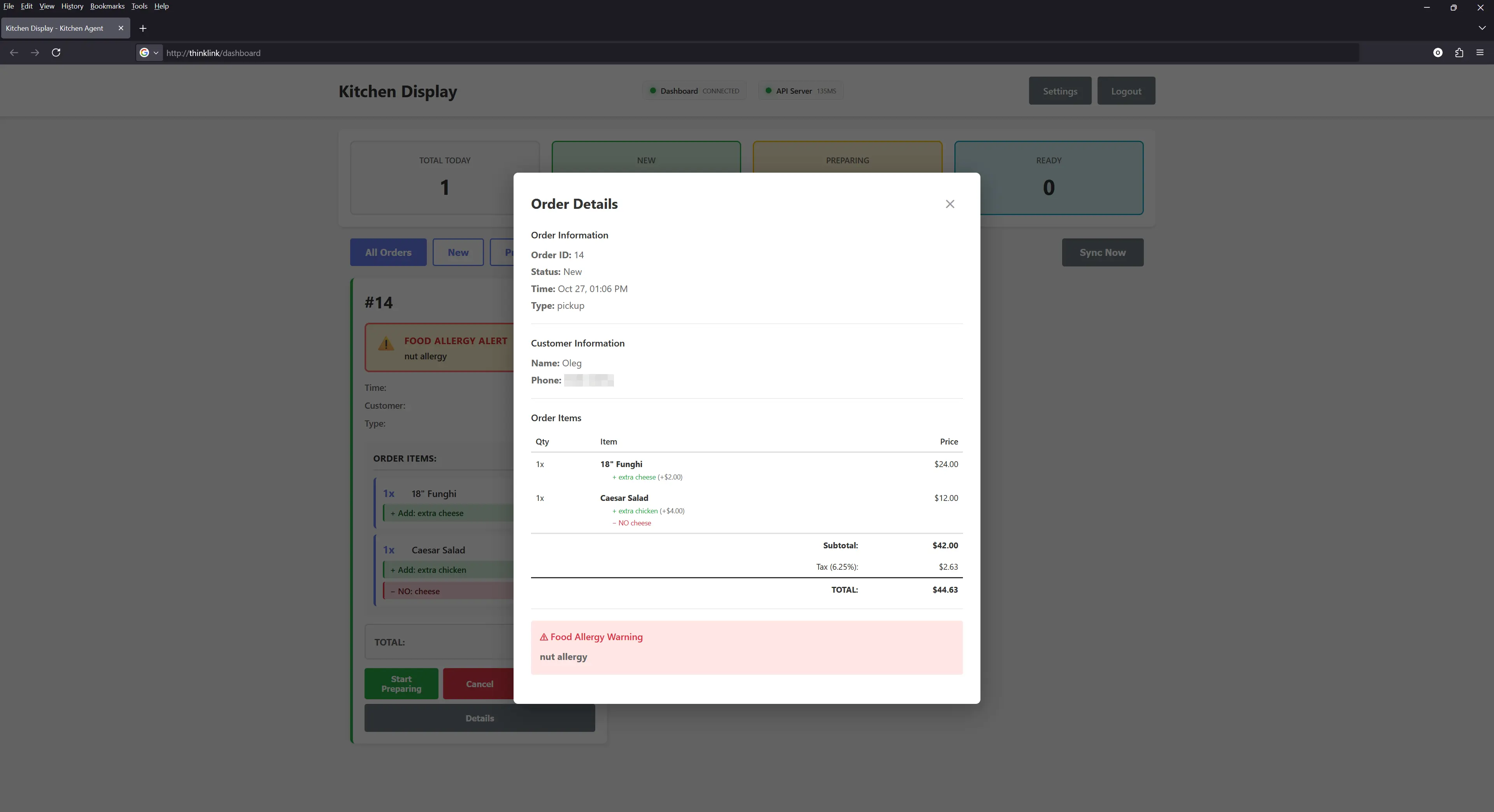 Kitchen Display - Order Details Modal