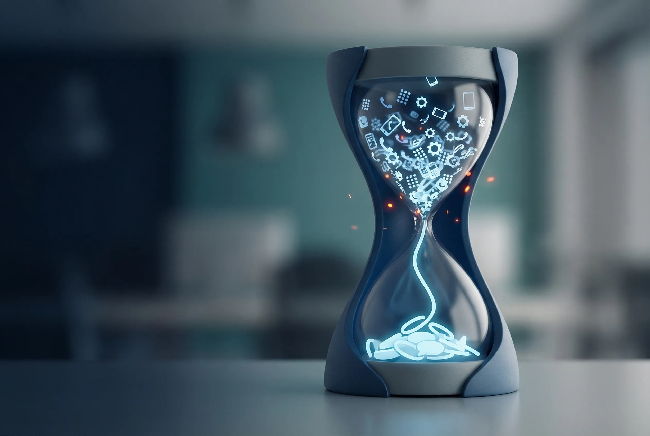 Conceptual image of time draining away representing minutes wasted navigating IVR menus